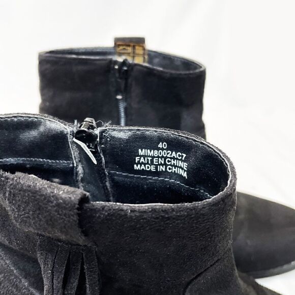 𝅺black Vegan Suede Booties With Fringe - Picture 4 of 8